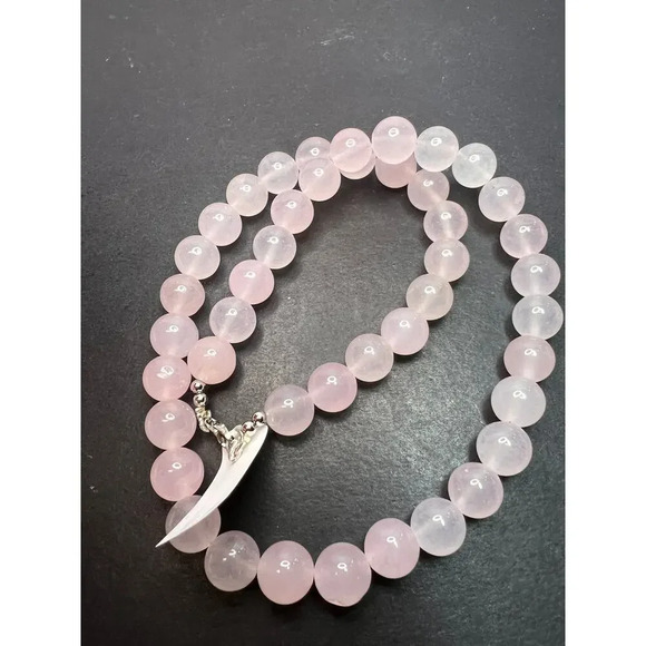 Rose quartz beaded necklace with sterling silver clasp - Picture 9 of 11